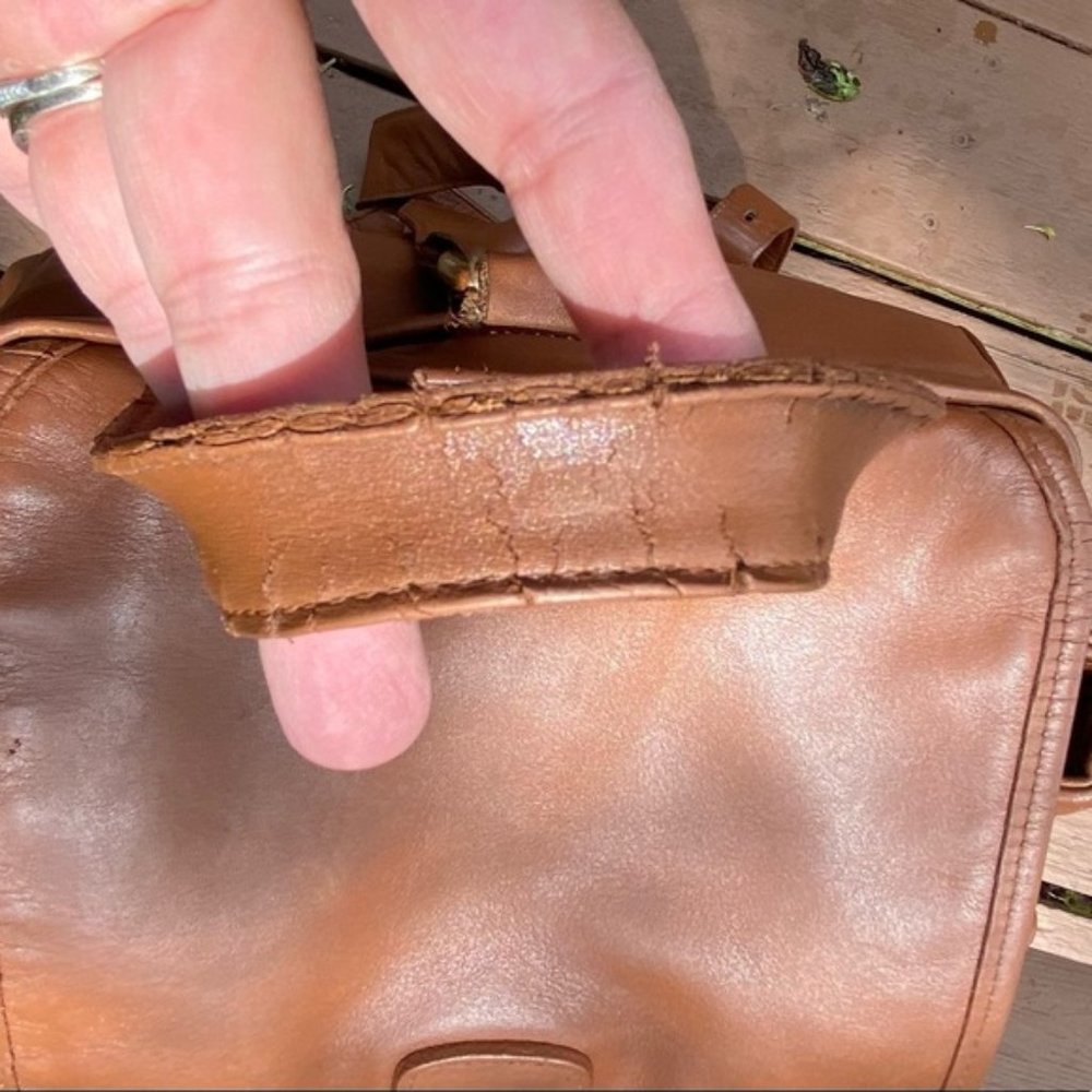 Vintage Coach XL British Tan Leather Rucksack Travel Bag Carry On Backpack - Picture 5 of 11